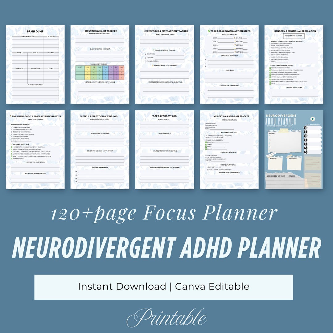 Printable ADHD Planner for Adults | Neurodivergent Focus Journal, Habit ...