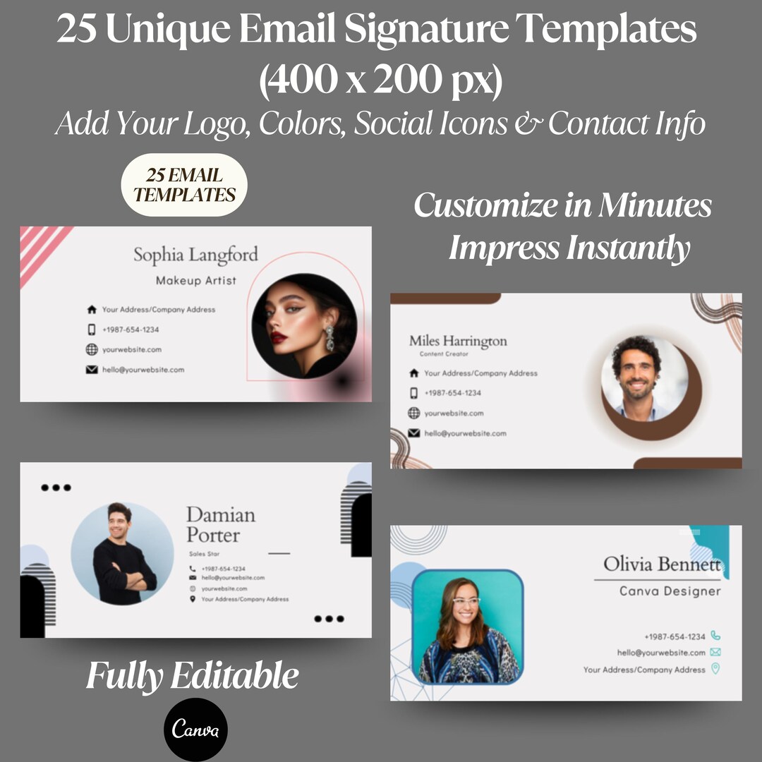 Email Signature Templates | 25 Editable Canva Email Signatures for ...