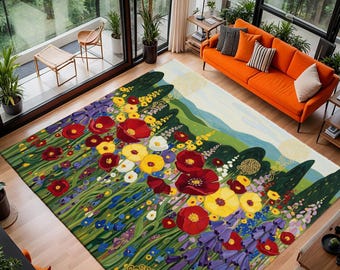 Gustav Klimt Garden Rug: Art Nouveau Floral Non-Slip Living Room Carpet