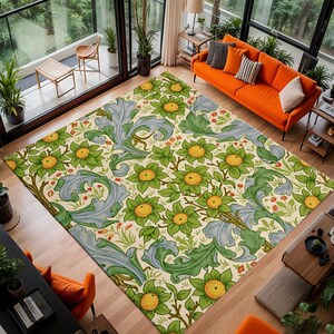 William Morris - Orchard Dearle 1899 – Arts and Crafts Botanical Print Rug, Vintage Style Boho Decor for Living Room or Bedroom Artistic Rug