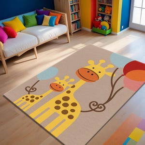 Alfombra infantil con diseño de jirafa: bonita alfombra para habitación de bebé, alfombra de juegos con animales de dibujos animados, decoración colorida para dormitorio infantil, alfombra suave para habitación infantil.