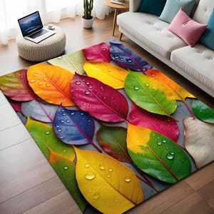 Colorful Rug, Leaf Rug, Colorful Leaf Rug, Leafs Pattern Rug, Living Room Rug, Gift For She, Decor Rug, Gift Rug, Cool Rug, Custom Rug