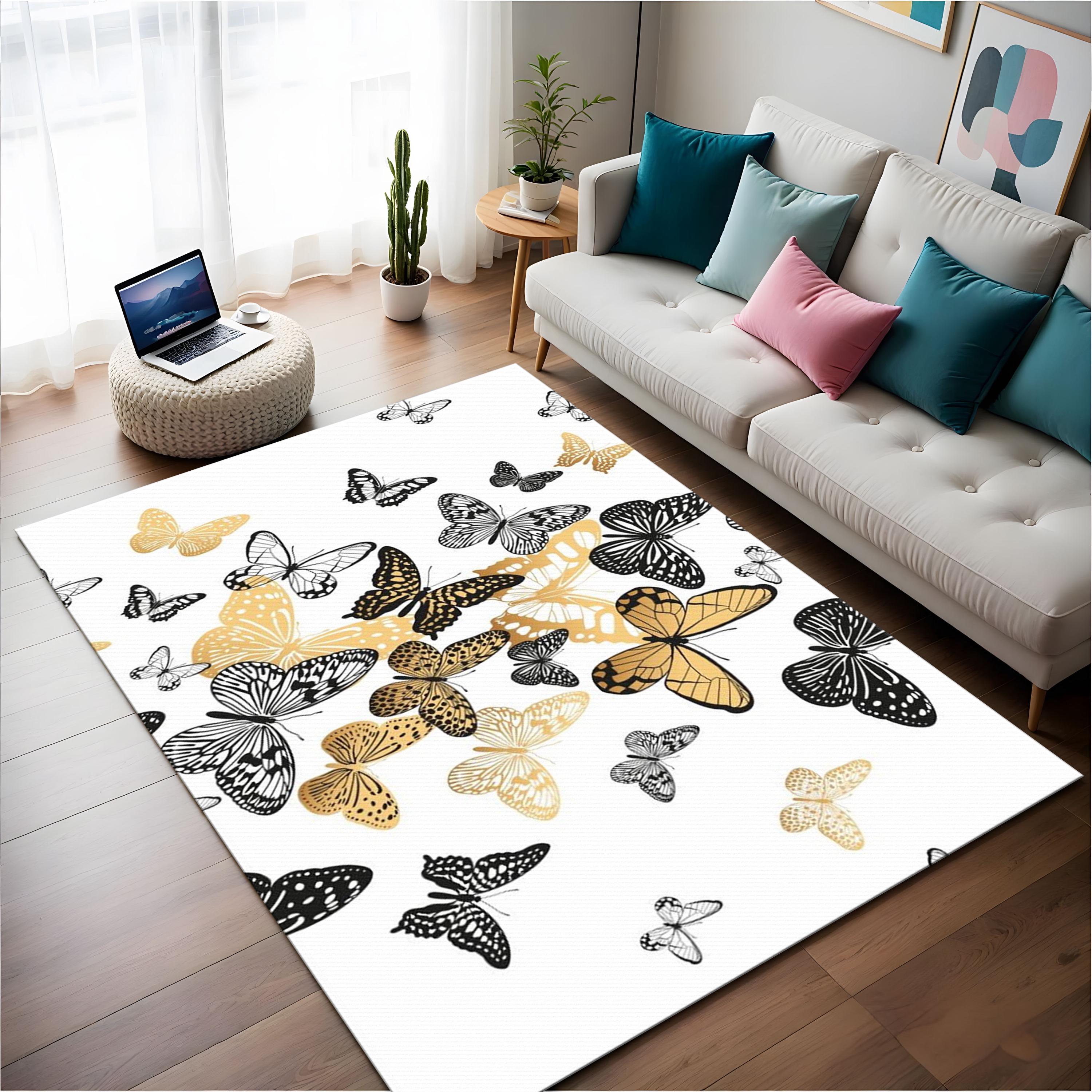 Butterfly Print Rug,Spring Rug,Mixed-Color Rug,Colorful Rug,Special Rug,Room Rug,Washable Rug,Office Rug,Non-Slip Rug,Walking Rug