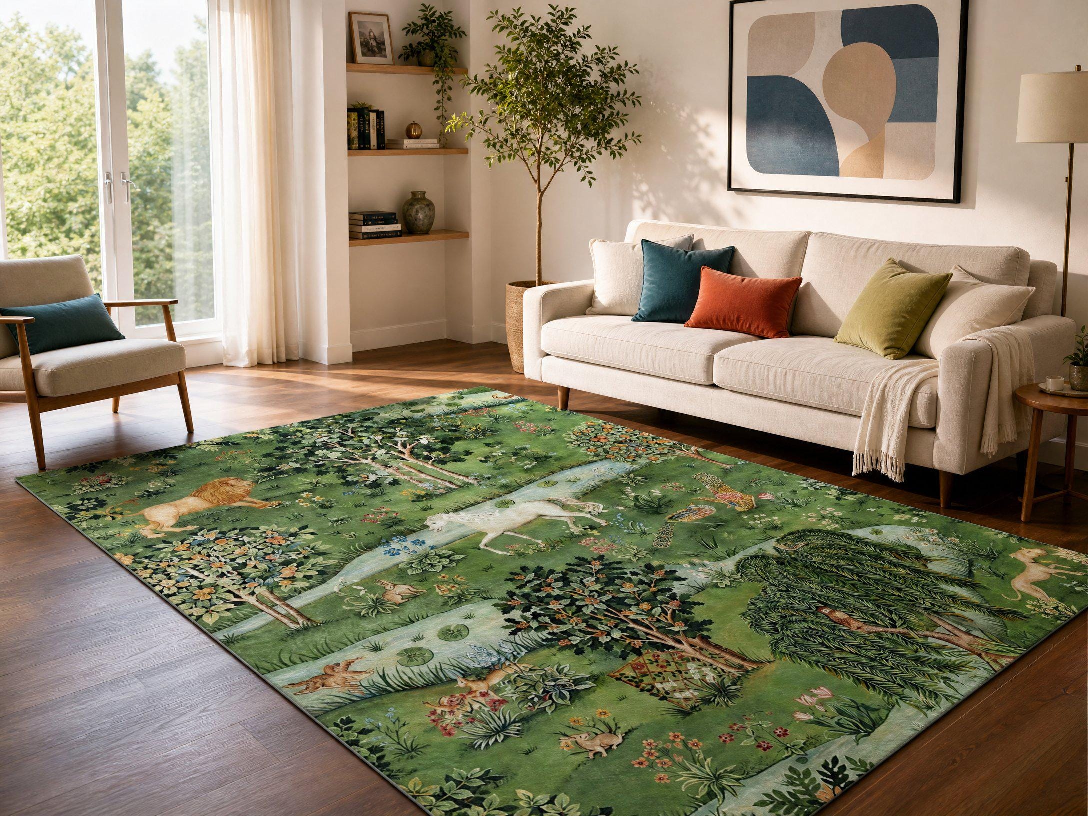 William Morris Owl & Willow Rug,dreamlike Countryside Rug,green