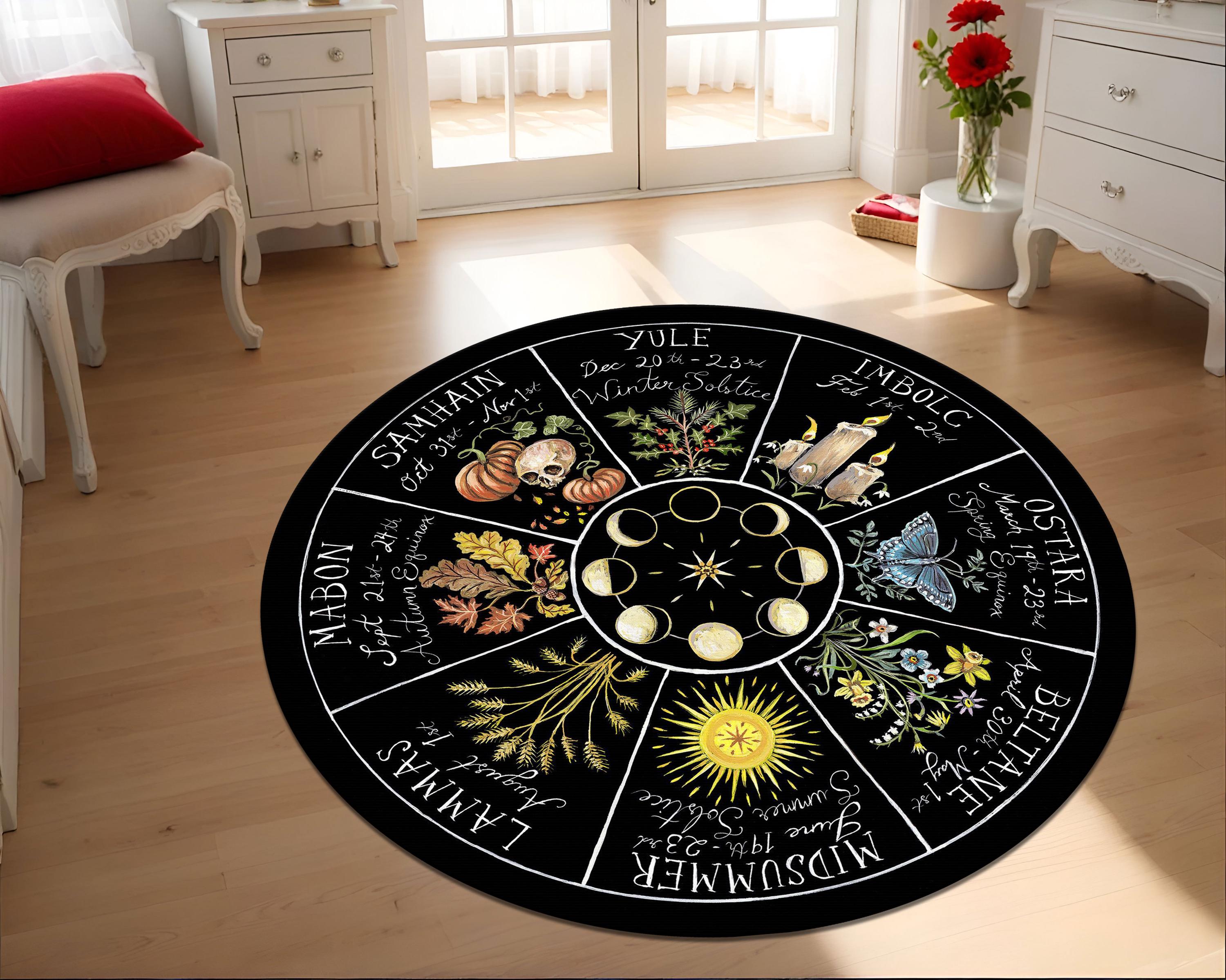 Wicca Rugs Wiccan Wheel of the Year Rug: Zodiac Astrology, Moon Phases - Etsy