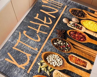 Spices Kitchen Rug: Colorful Non-Slip Washable Runner