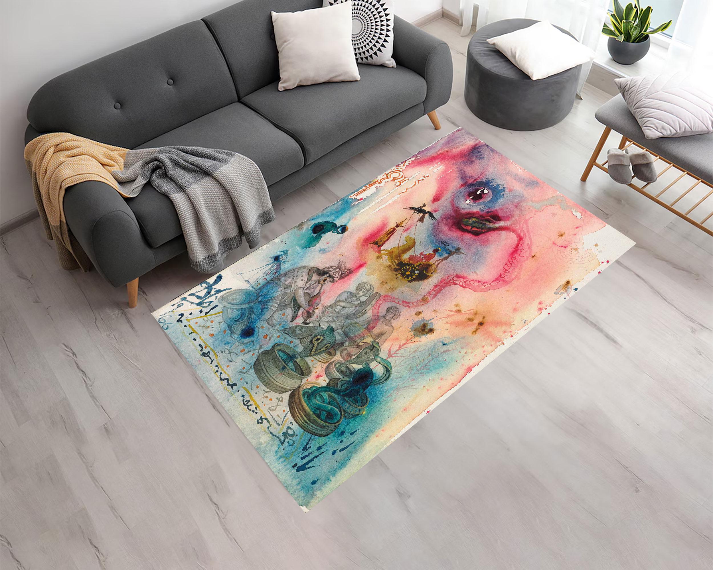 Salvador Dalí Inspired Rug: Oriental Fantasy Watercolor Snake Design ...