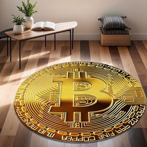 Bitcoin Rug, Bamboo Rug, 3D Bitcoin Rug, Bitcoin Area Rug Living Room, Office Decor, Gift for Him, Non Slip Rug, Popular Patterned Rug