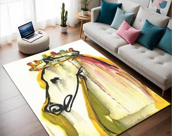 Salvador Dali Horse Art Rug, Washable Non-Slip Area Rug