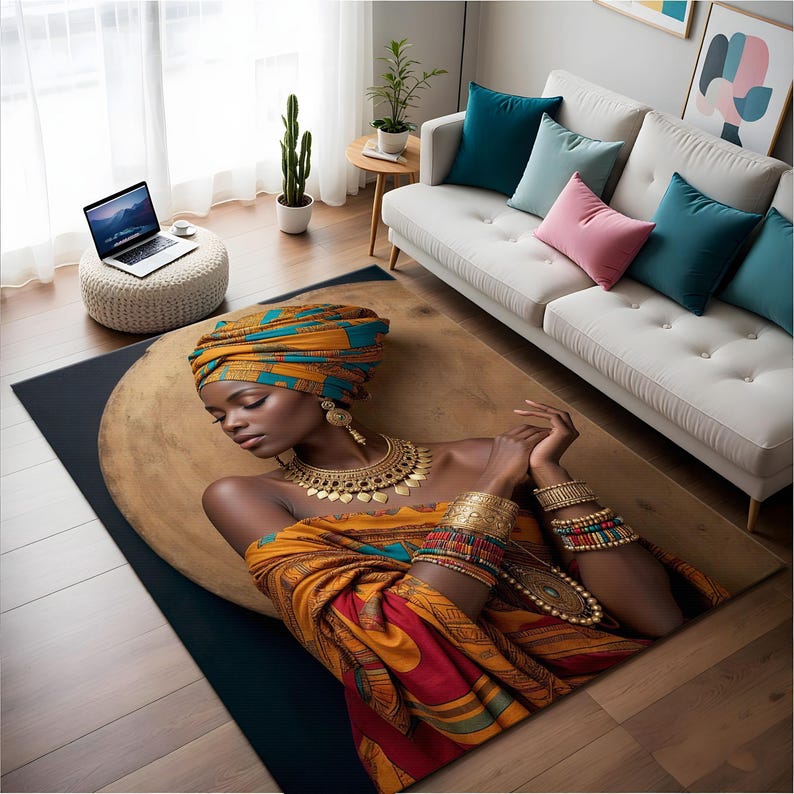 Afrocentric Rug African Queen Rug, Black Woman Art Rug, Afrocentric Home Decor, Tribal ...