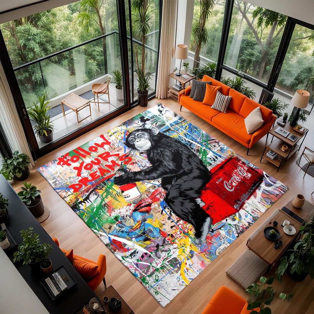 Red Monkey Rug Graffiti Monkey Rug, Street Art Area Rug, Urban Pop Art Carpet ...
