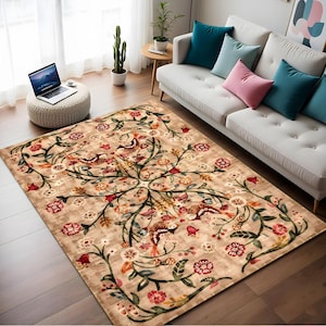 Heritage Garden Rug, Chic Elegance Floral Rug, Turkish Traditional Unique Rug, Distressed Large Area Rug, Rugs for Living Room,Area Rug