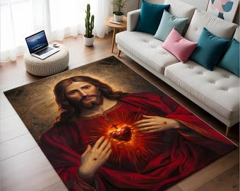 Sacred Heart of Jesus Rug: Patterned Religious Art Print - Etsy