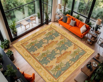 Vintage Floral Art Nouveau Rug: Custom Printed Botanical Area Rug