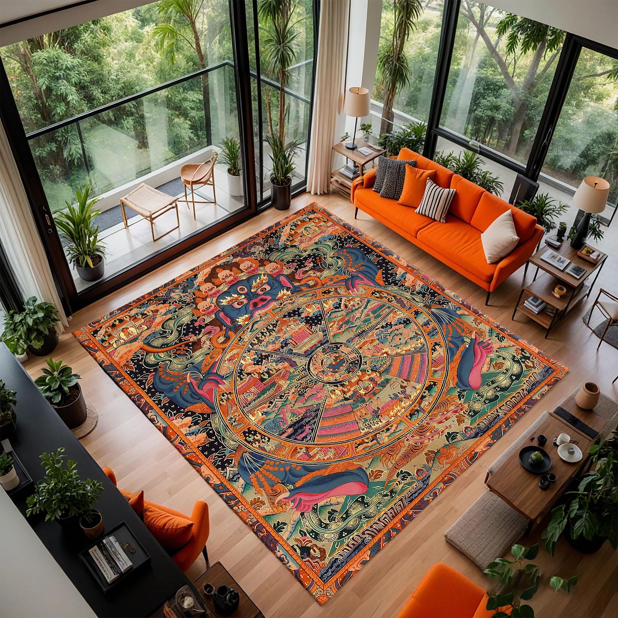 Tibetan Buddhist Mandala Rug: Asian Art, Non-slip Bamboo Carpet - Etsy