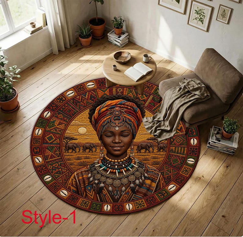 Cultural Rug African Tribal Round Rug,cultural Pattern Rug,boho African Decor Rug ...