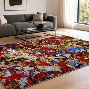Jackson Pollock Style Rug,Abstract Area Rug, Colorful Paint Splatter Rug, Modern Art Rug, Contemporary Living Room Decor, Artistic Rug