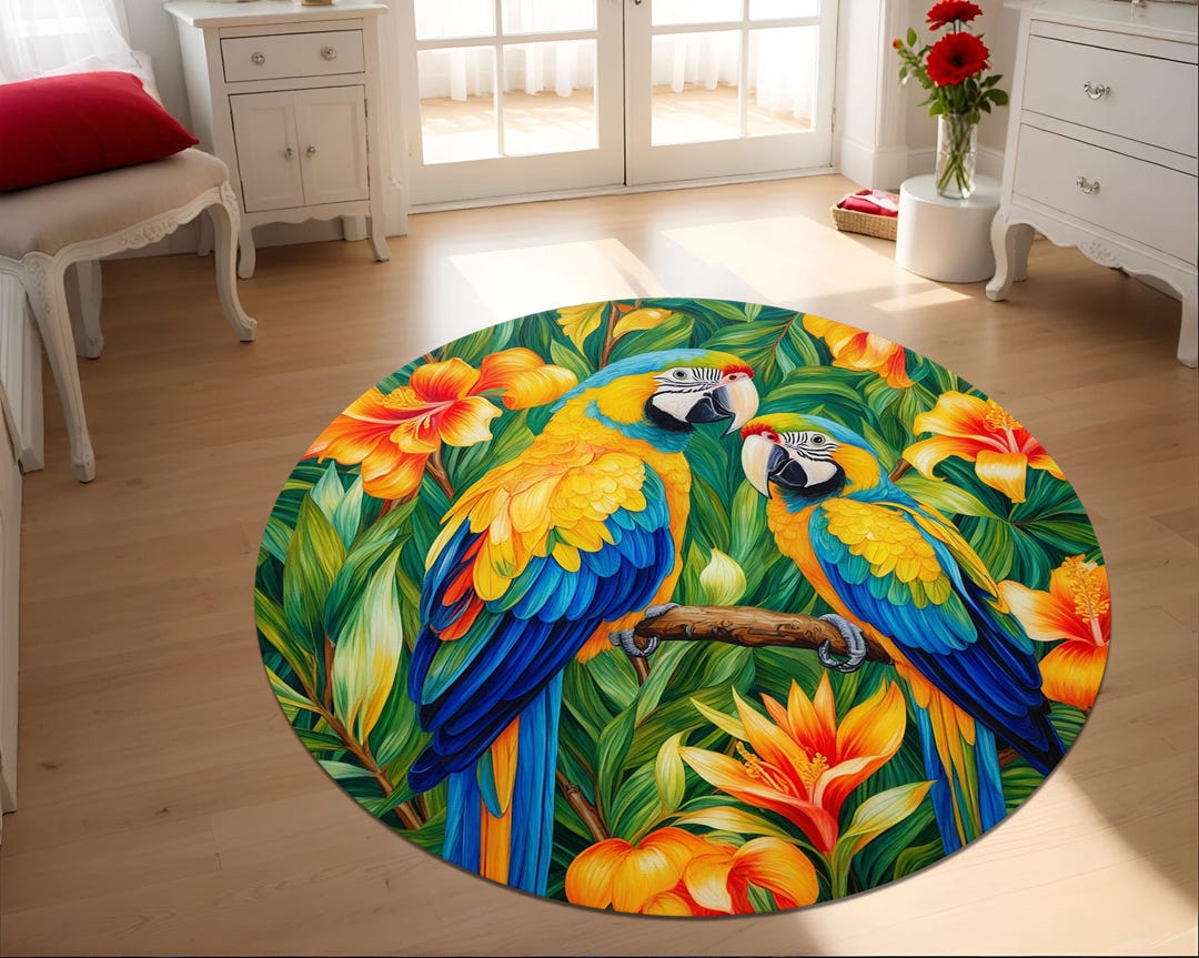 Vasa Parrot Rug Tropical Parrot Round Rug: Colorful Macaw Design, Kids Room Decor - Etsy