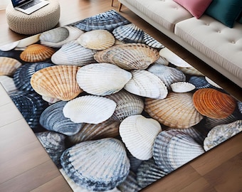 Beach Rug, Bedroom Rug, Living Room Rug, Nautical Rug, Ocean Rug, Starfish Rug, Pool Side Rug, Sea Shell, Shell Pattern Rug, Summer Rug