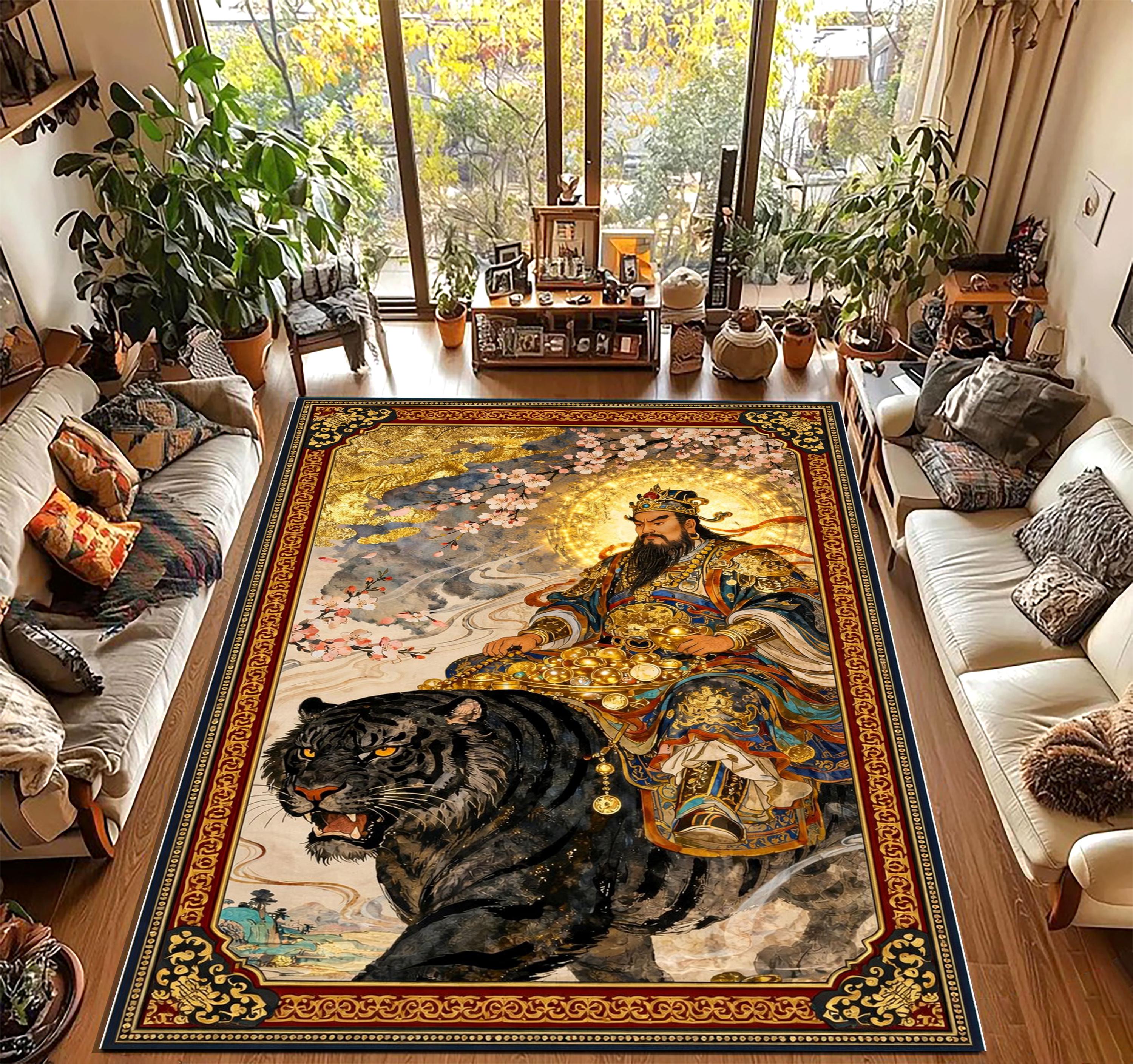 Leopard Floral Area Rug, Vintage Tapestry Style Carpet, Boho