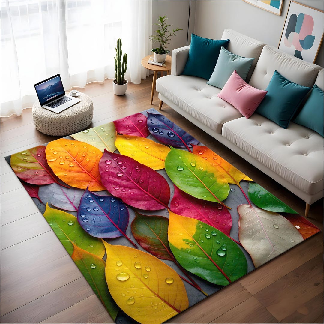 Colorful Leaf Pattern Rug - Modern Decor Rug - Etsy