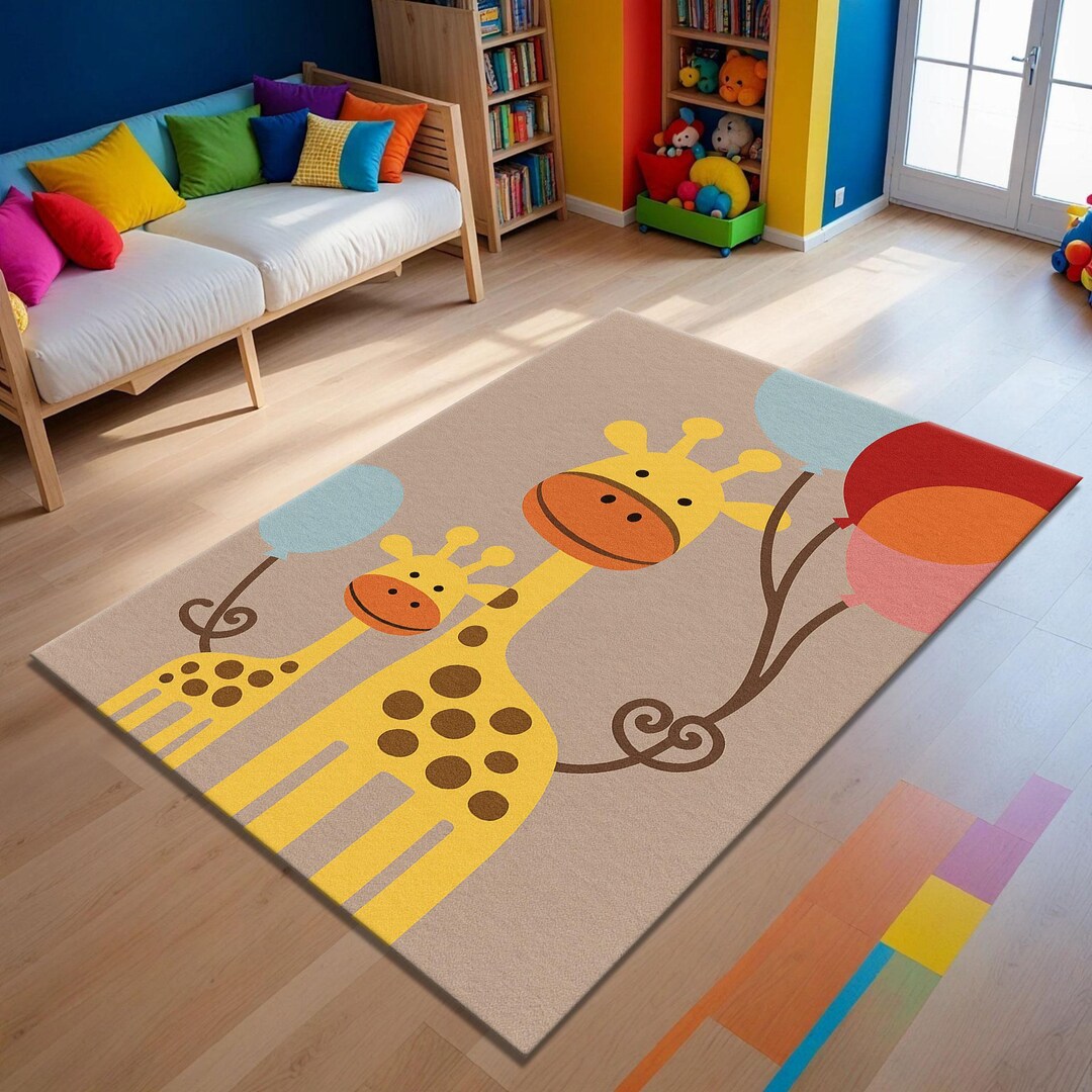 Giraffe Kids Rug – Cute Nursery Area Rug for Baby Room – Cartoon Animal ...