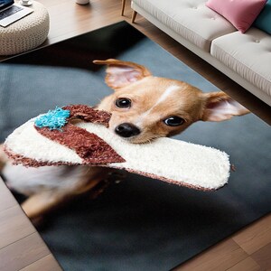 Cute Chihuahua Dog Biting A Shoe İmage,Bamboo Rug,Washable Rug, Gift Rug,Decorative Rug,Kids Room Rug,Non-Slip Rug