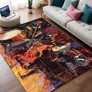 Jazz Music Artistic Patterned Rug,Area Rug,African Rug,Modern Decor Rug,Outdoor Rug,Home Decor Rug,Saxophone Rug, Jazz Musicians Picture Rug