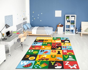 Alphabet Kids Rug: Washable Playroom Nursery Decor