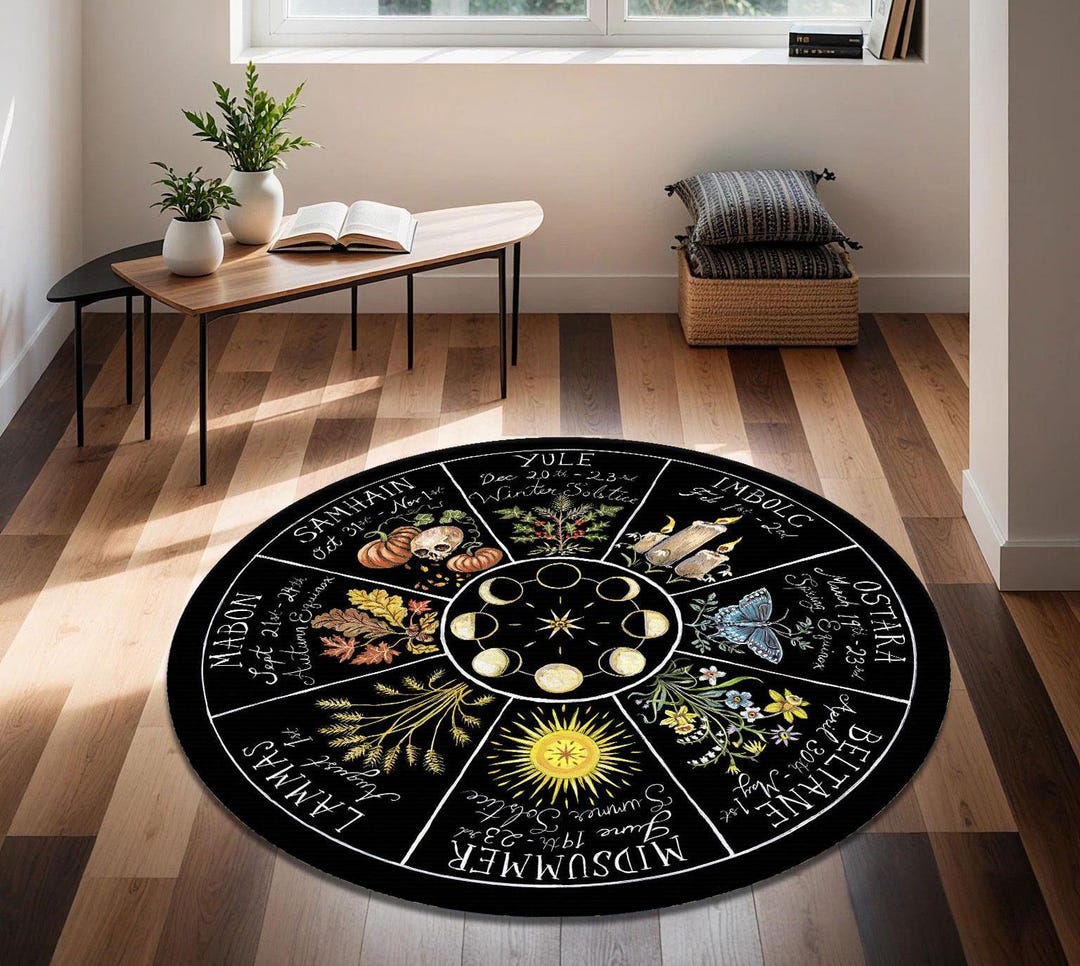 Wicca Rugs Wiccan Wheel of the Year Rug: Zodiac Astrology, Moon Phases - Etsy