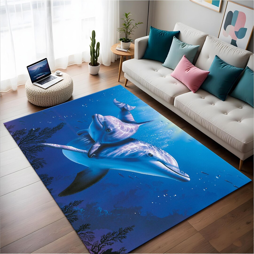 Dolphin Area Rug: Underwater Sea Life, Bamboo Fiber - Etsy