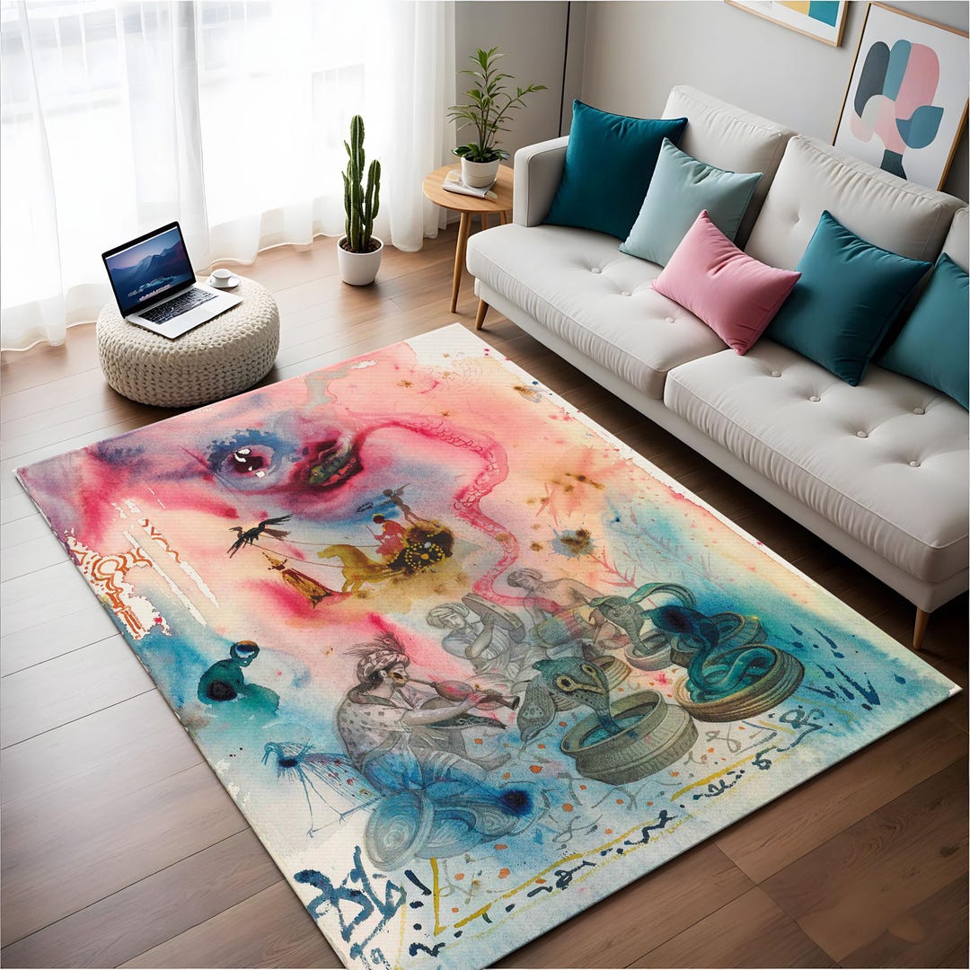 Salvador Dalí Inspired Rug: Oriental Fantasy Watercolor Snake Design ...