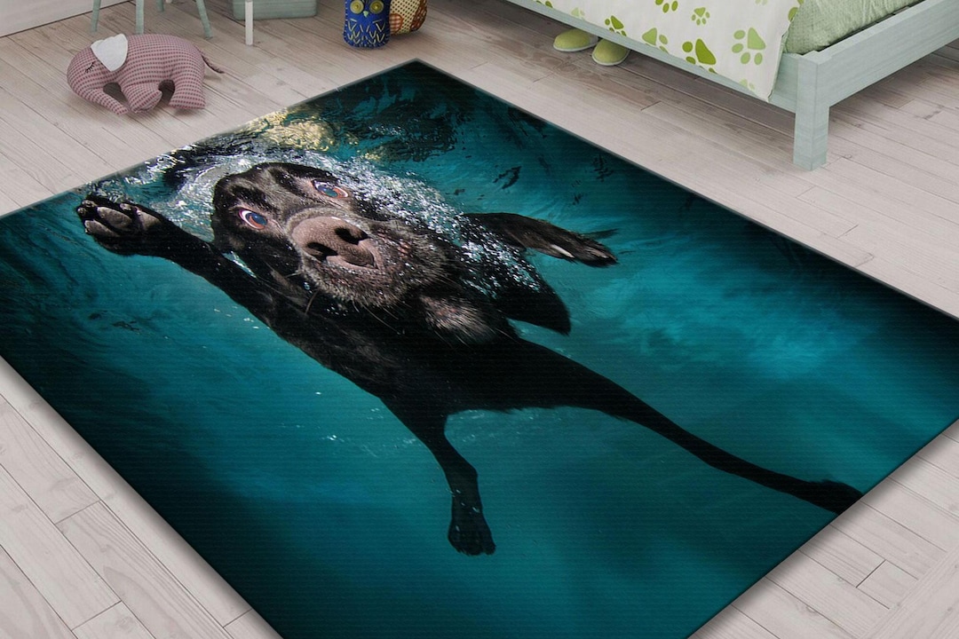 Labrador Art Rug: Dog Swimming in Sea, Bamboo Fiber Area Rug - Etsy