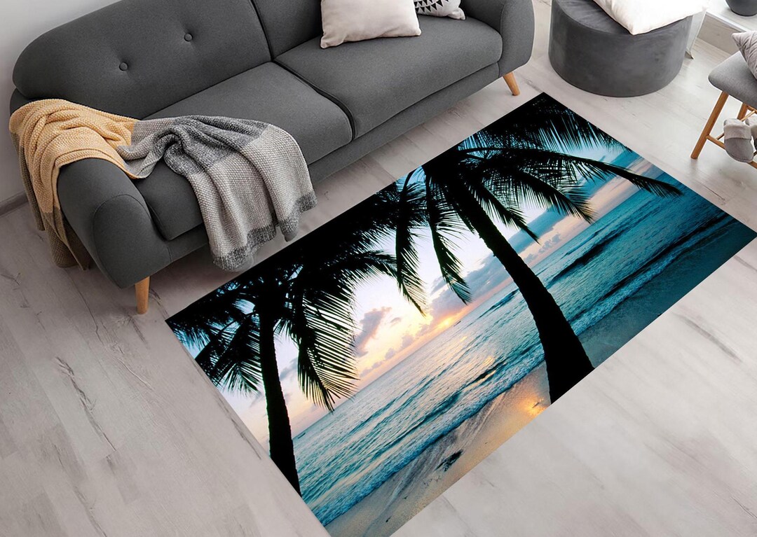 Tropical Beach Rug: Sunset Coconut Tree Landscape, Living Room Decor - Etsy