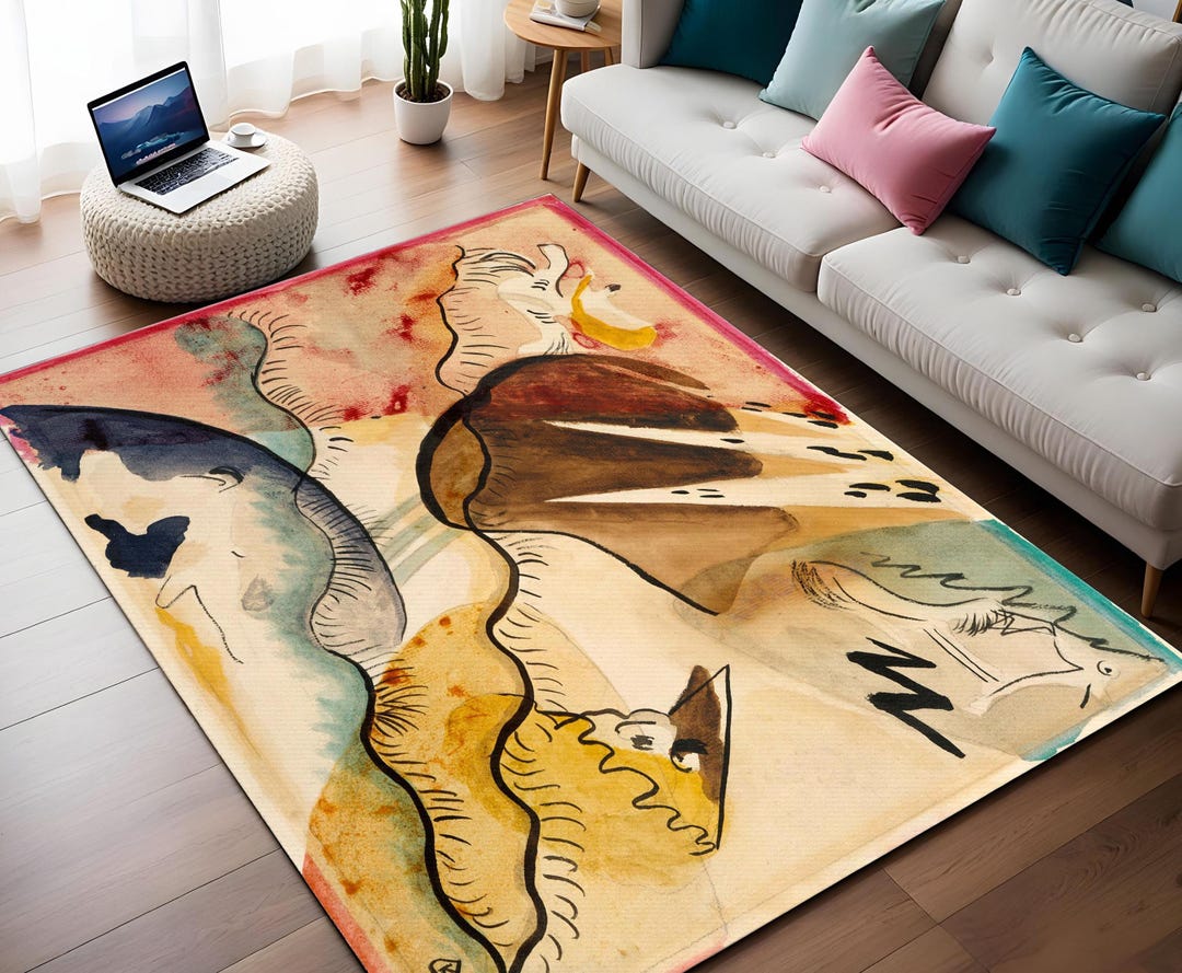 Kandiski Rug Kandinsky Rain Landscape Rug: Abstract Art Bamboo Area Rug - Etsy