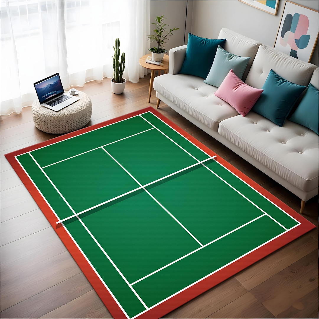Tennis Coloured Rug Green Tennis Court Rug: Bamboo Fiber Sport Rug - Etsy