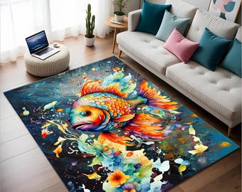 Alfombra con estampado de peces dorados: decoración acuática para el hogar