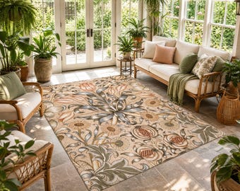 William Morris Lily & Pomegranate Rug,William Morris Floral Rug, Arts and Crafts Area Rug, Vintage Botanical Rug, Cottagecore Decor,Soft Rug