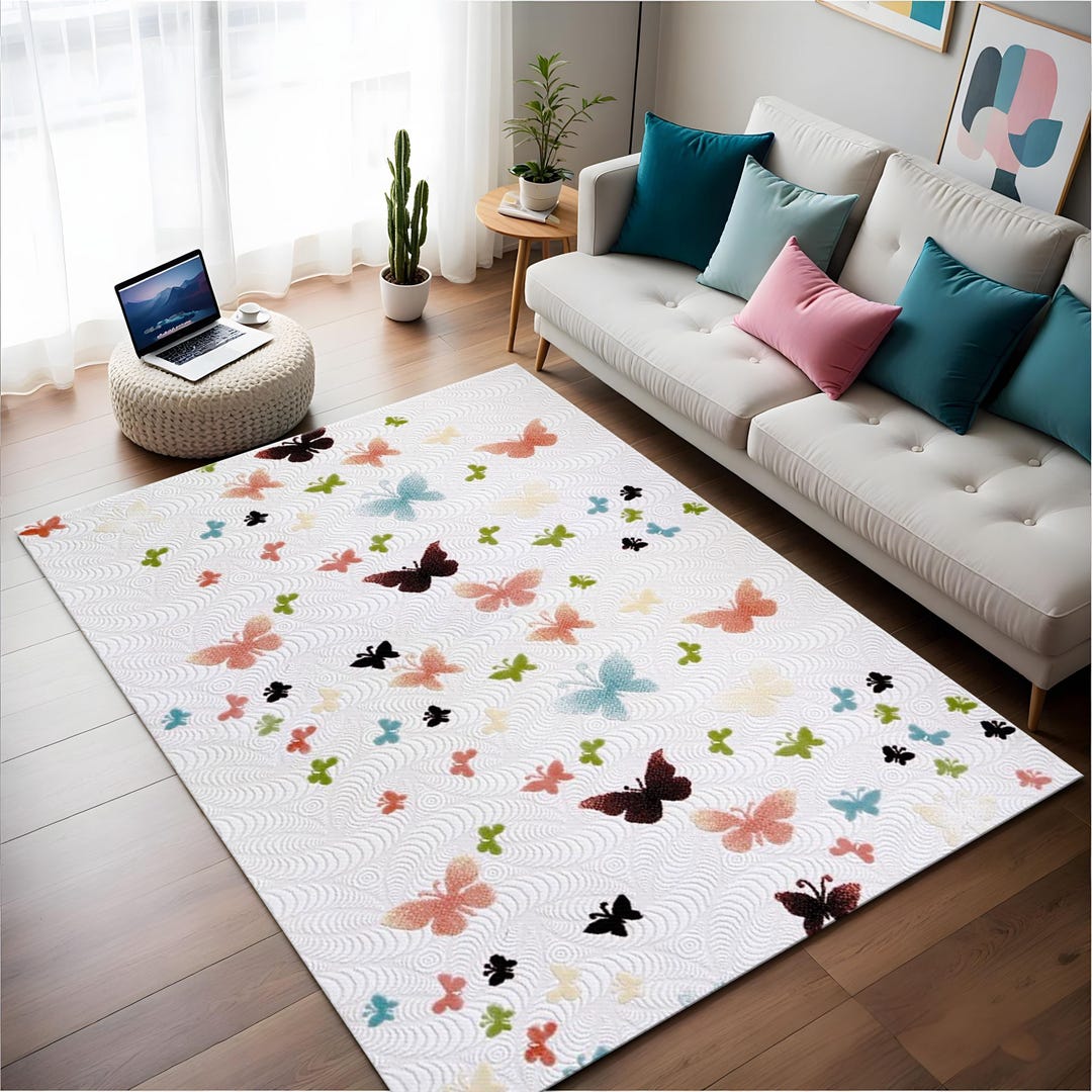 Butterfly Print Bamboo Rug: Colorful Spring Decor, Washable - Etsy