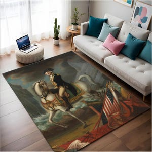 George Washington Equestrian Portrait by William Clark 1800~ Colonial,Americana, Patriotic, Living Room Rug,Office Rug,Soft Rug,Washable Rug