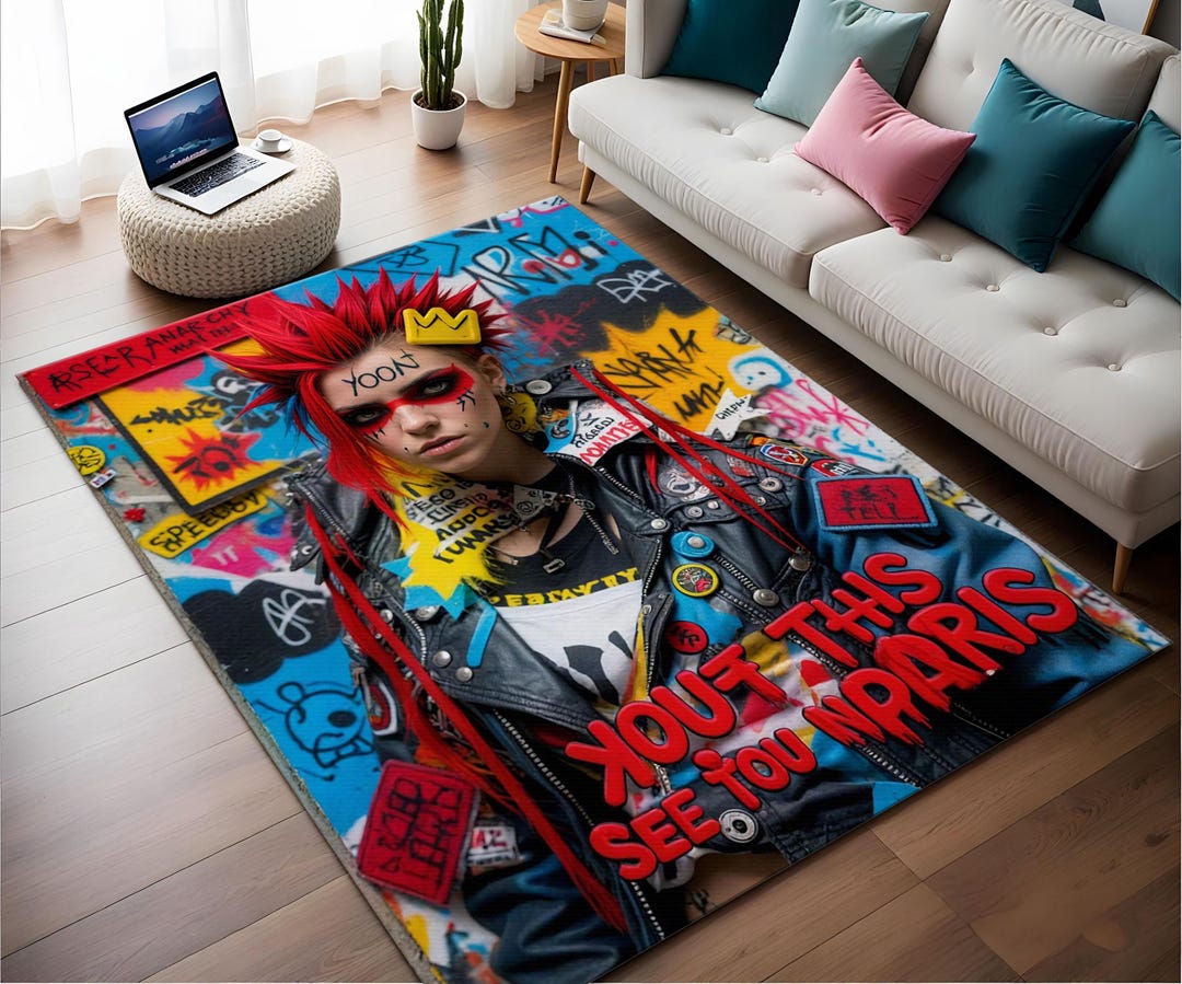 Punk Style Rug Colorful Graffiti Bamboo Area Rug: Street Pop Art Decor - Etsy