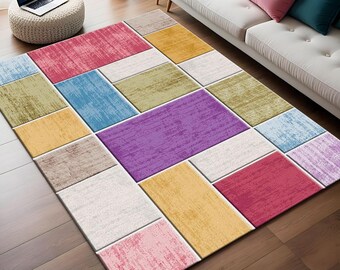 Geometric Bamboo Area Rug: Modern Art Decor, Living Room Rug
