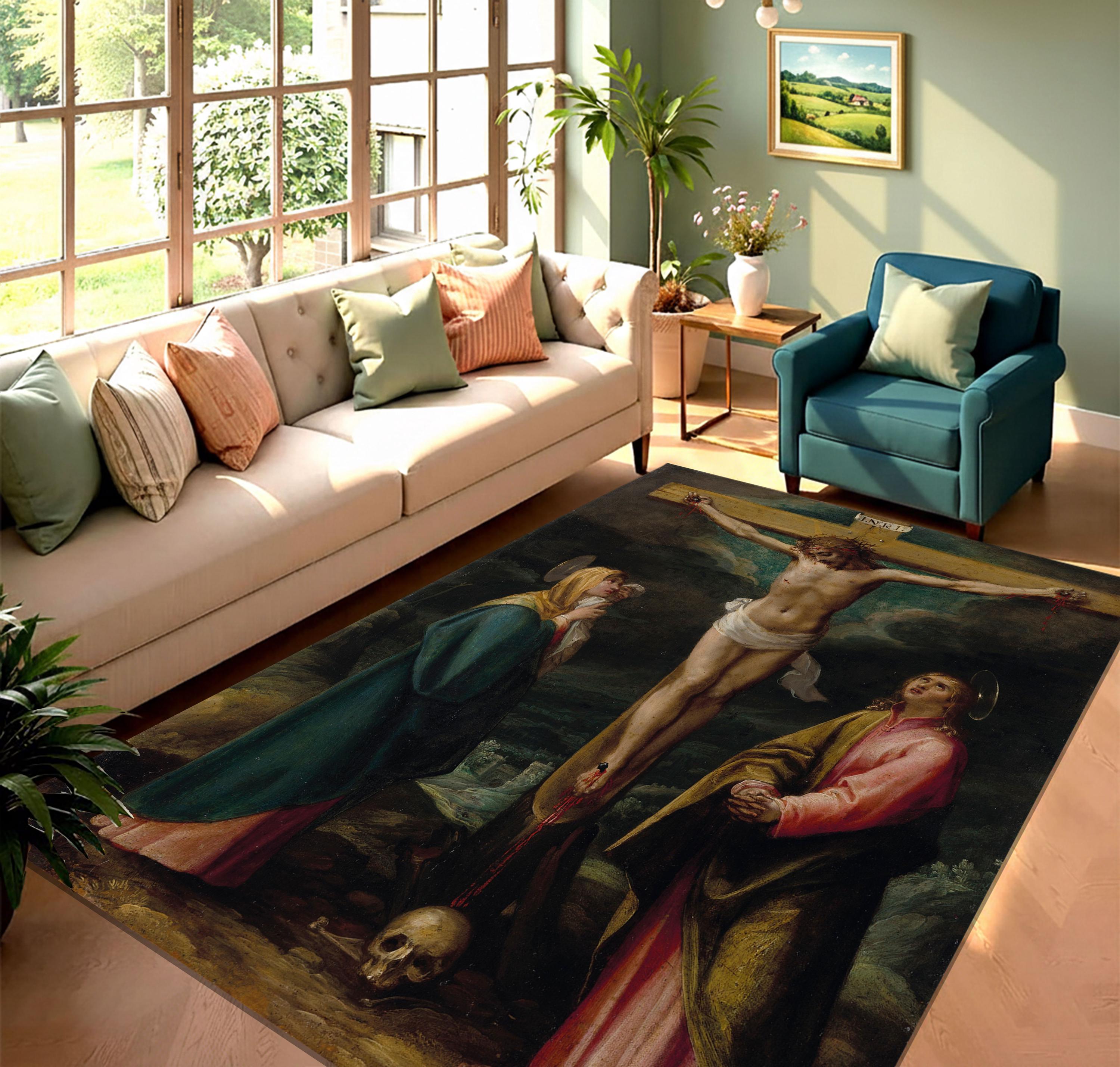 Jesus Rugs Graphics Crucifixion Art Rug, Vintage Style Religious Carpet, Jesus Christ ...