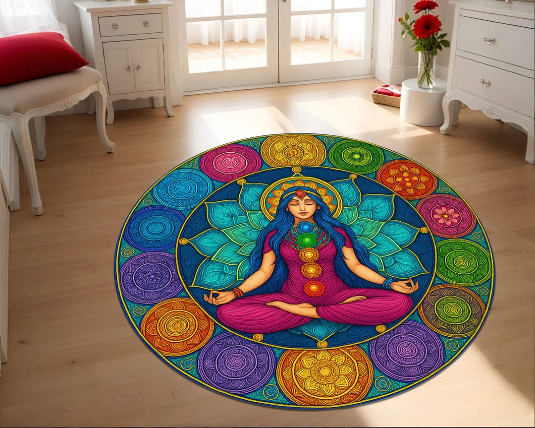 Calm Body Rug 7 Chakras Round Rug: Meditation Yoga Carpet,yoga Rug, Round Rug,soft ...