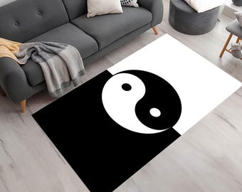 Yin And Yang Pattern Rug, Area Rug, Mat, Home Rug, Black and White Rug,Ethnic Rug, Rug, Office & Room Decor, Floor Rug, Fashion, Designer