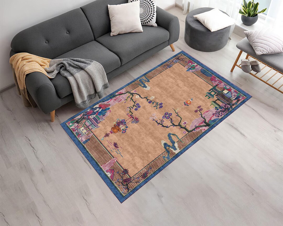 Vintage Plum Blossom Pagoda Rug: Oriental Asian Style Floor Decor - Etsy