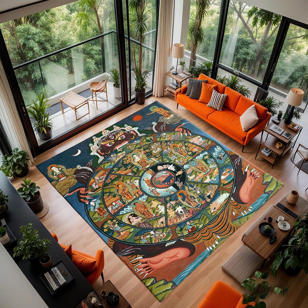 Samsara Trap Rug, Life Wheel of Buddha, Buddhism Decor, Bhavacakra ...