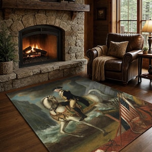George Washington Equestrian Rug: Colonial Americana Portrait Rug