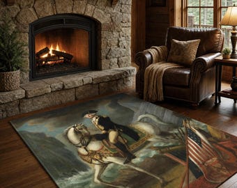 George Washington Equestrian Rug: Colonial Americana Portrait Rug