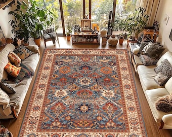 Vintage Style Medallion Area Rug, Traditional Geometric Printed Carpet